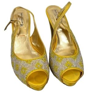 Bruno Giordano Yellow Rhinestone Glitz Glam Heel Size 10.5/11